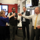 At the Daily News in New York, Sarah Ryley celebrates receiving a Pulitzer Prize with, from left, Head of News Robert Moore, former editor-in-chief Jim Rich and Editor-In-Chief Arthur Browne. (Jefferson Siegel/Daily News)